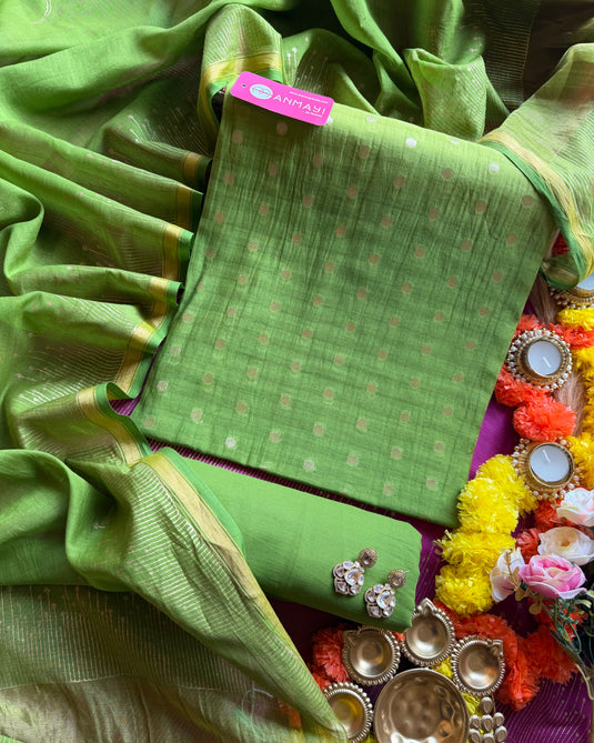 Banarasi ombré Mul Chanderi suit set with block print dupatta