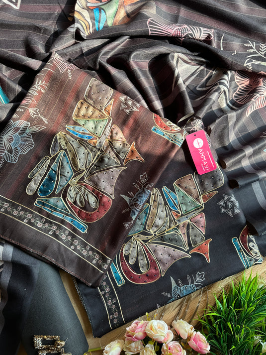 Spun Pashmina abstract print highlighted suit set