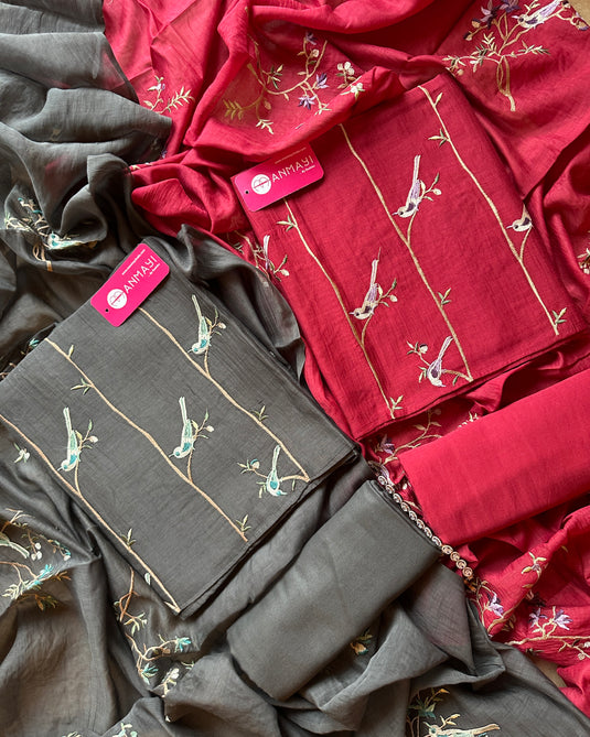 Pure mul chidiya pattern suit festive suit set