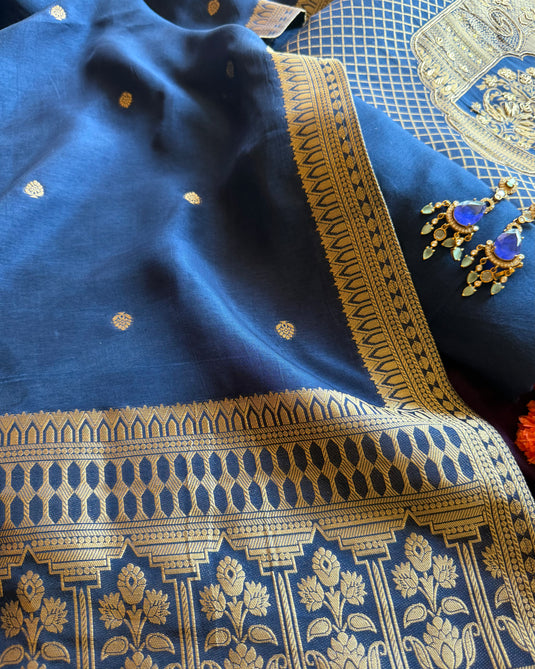 Kanjivaram temple cross work silk suit set