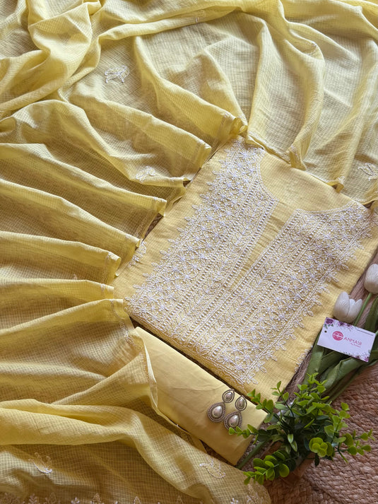 Pure Kota suit set with chikankari embroidery