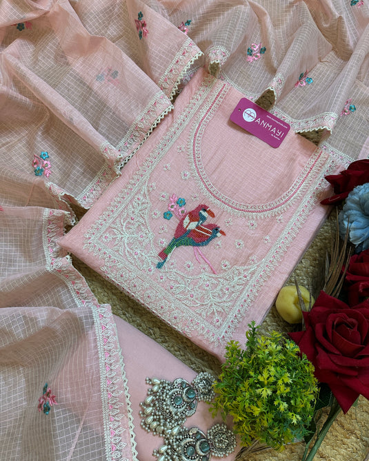 Kota Doria pearl parrot pastel suits with Dori work