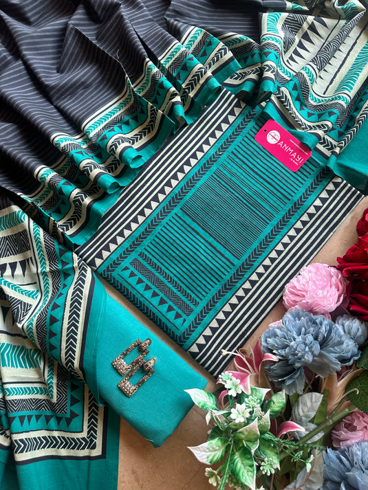 Abstract geometric print pure mul cotton suit set