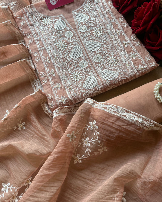 Chikankari pastel Mul Chanderi suit set