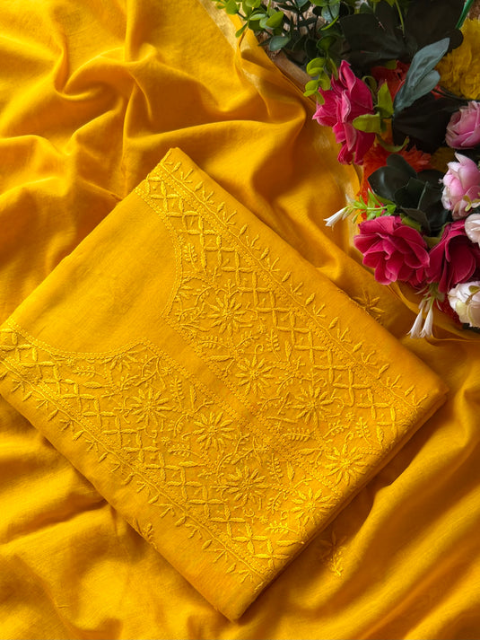 Bakhiya Chikankari pure mul suit set
