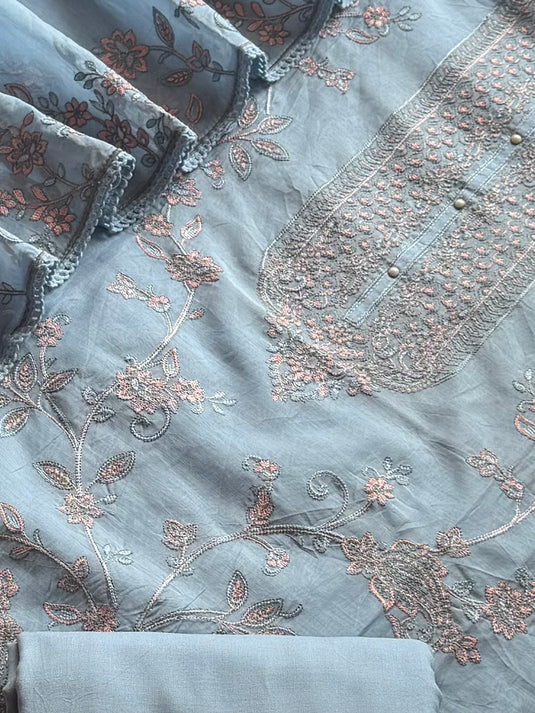 Minimal filling work Mul Chanderi suit set
