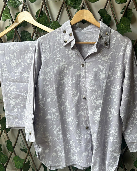 Linen pastel floral stone detail coord set