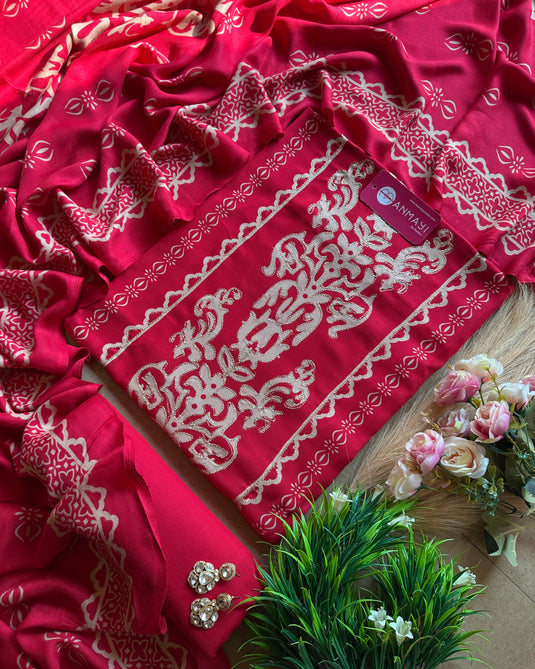 Panel zari work soft pashmina suit set