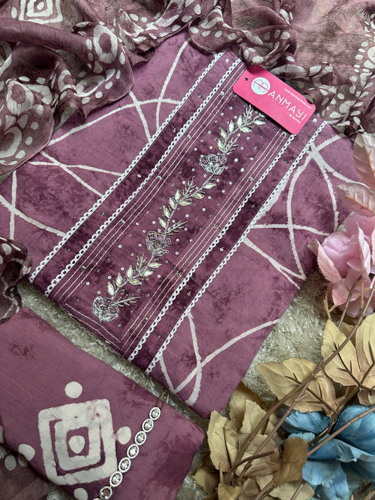 Thread batik pure cotton suit set with pure chiffon tassel dupatta