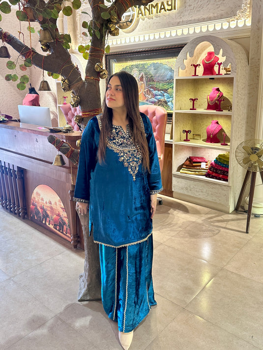 Zareen pure velvet sharara handwork suit set