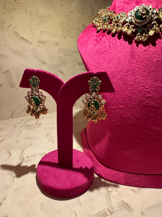 Peacock emerald ghungroo choker set