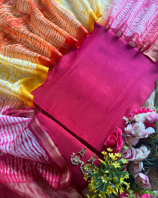 Shibori knots dye dupatta with ombre shaded suit set