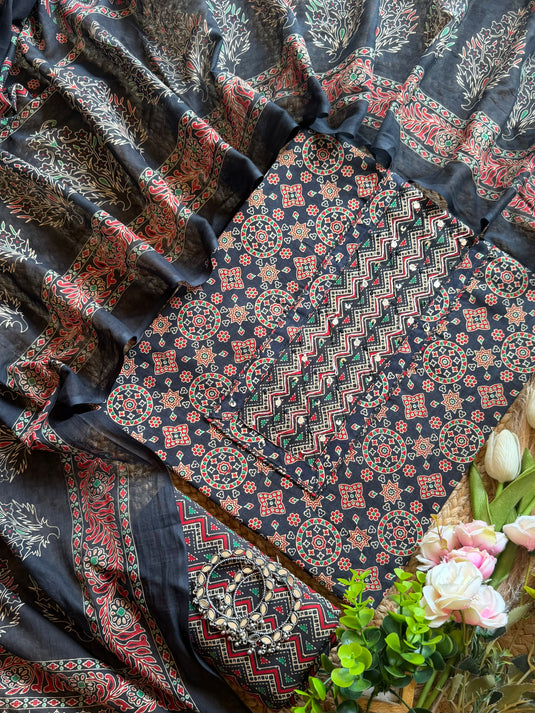 Ajrakh wheel print cotton suit set