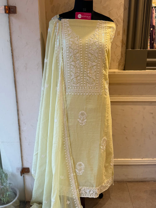 Lucknawi cutdana work pastel Mul Chanderi suit set