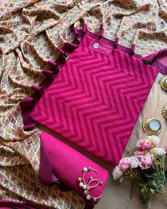 Zig zag pure pashmina suit set with Patola shawls