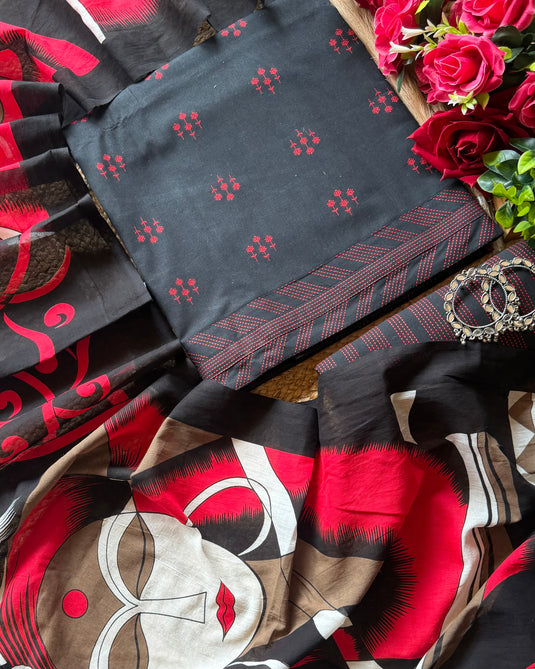 Digital dupatta pure handloom weave cotton suit set