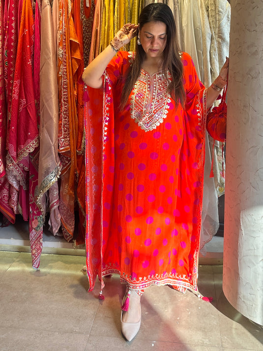 Polka dots pure crepe gotta work kaftans with tassels