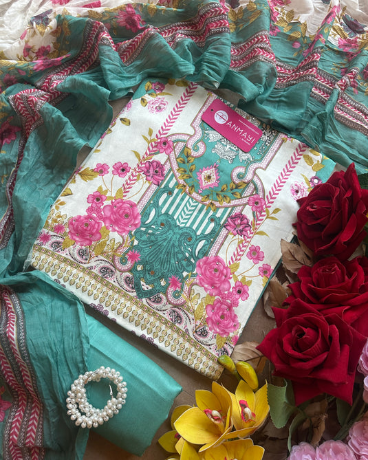 Pakistani style muslin cotton suit set with cotton dupatta