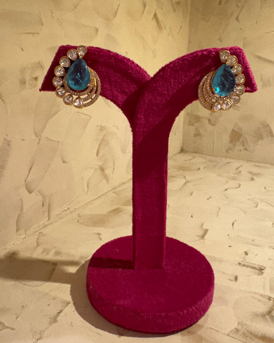 Coloured stone kundan phool earrings