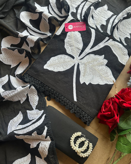 Patched leafy cotton suit set