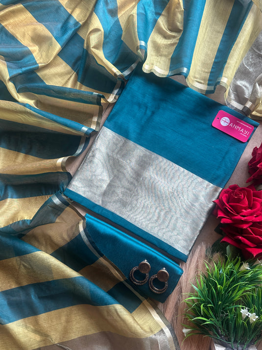 Chanderi silk suits with gold zari border