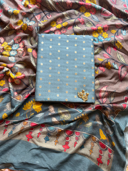Mul Banarasi festive suits with kalamkari dupatta