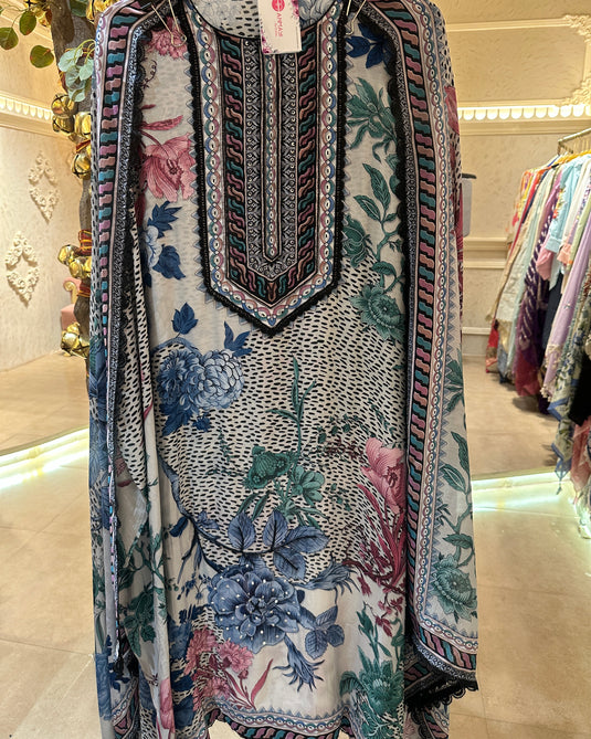 Assorted pure muslin digital print suit sets with highlights