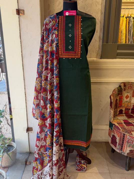 Handloom South cotton shirt with Kalamkari cotton bottom dupatta