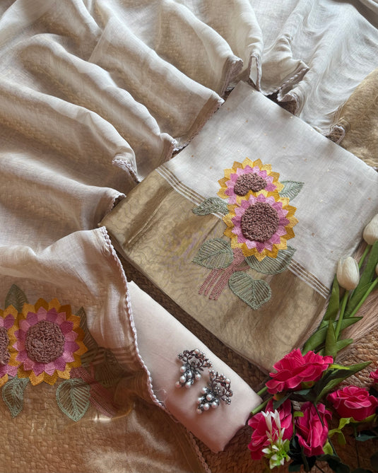 Sunflower crochet Ivory weave Jamdani suit set