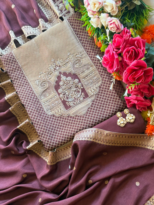 Kanjivaram temple cross weave suit set