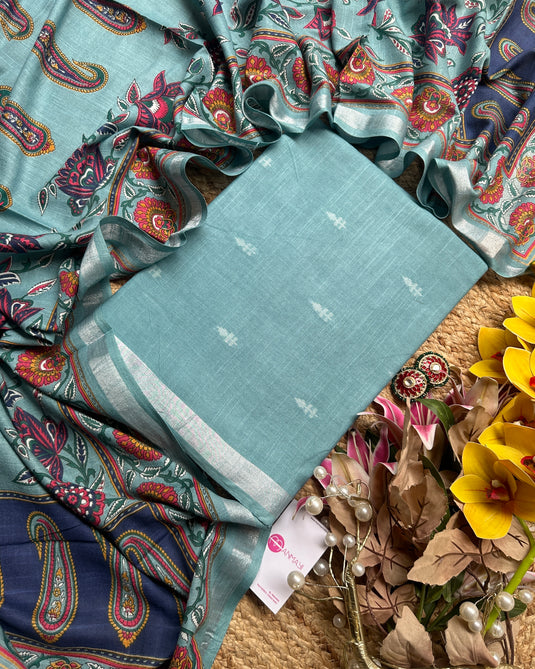 Linen Banarasi coloured edits with digital print dupattas