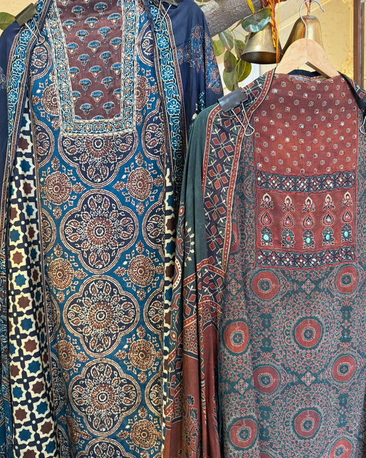 Ajrakh printed muslin suit set