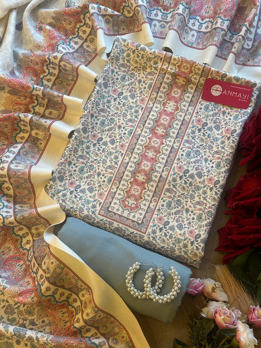 Kani print cream combination spun suit set