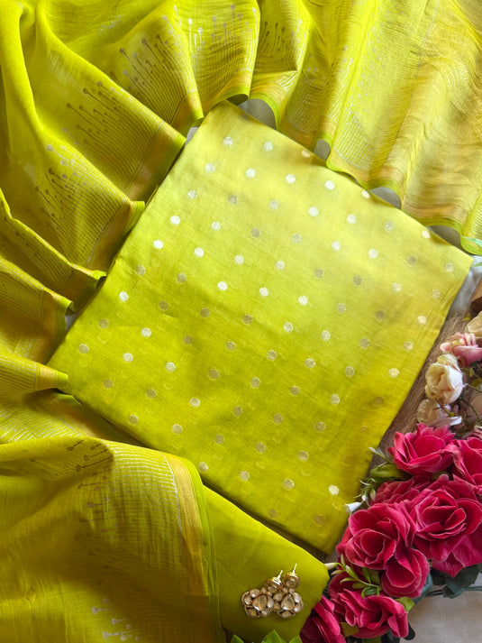 Ombré Mul Banarasi suit set with gold block print dupatta