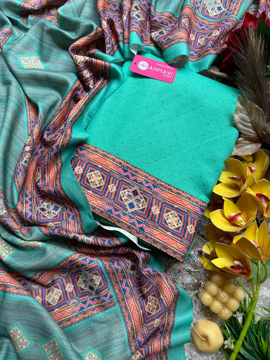 Swarovski work spun suit sets with printed shawls