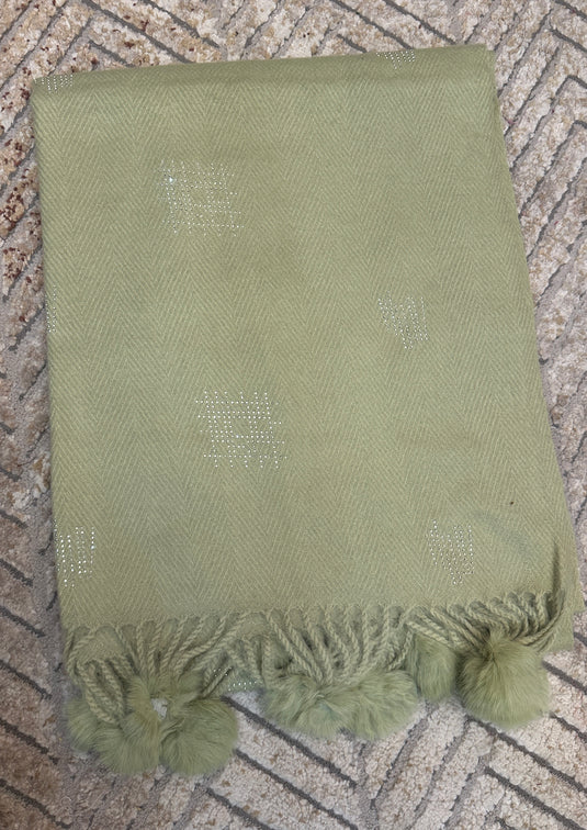 Abstract stone work soft wool stoles with Pom Pom