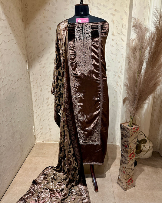 Pakistani velvet suit set with braso stoles