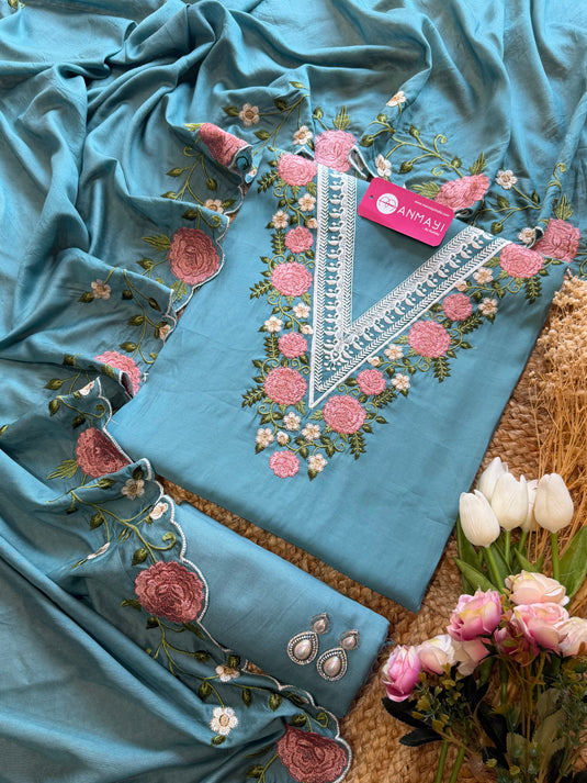 Modal Phulwari V neck suit set