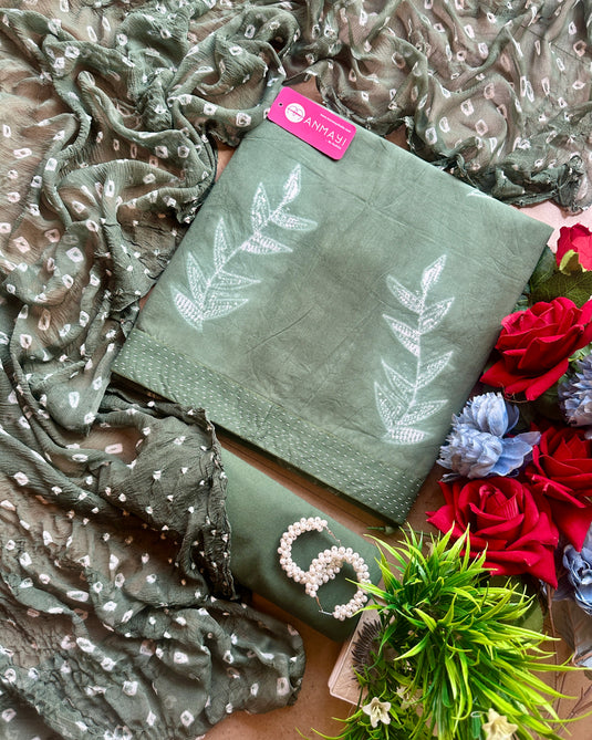 Shibori print pure cotton suit set with Bandhani chiffon dupatta