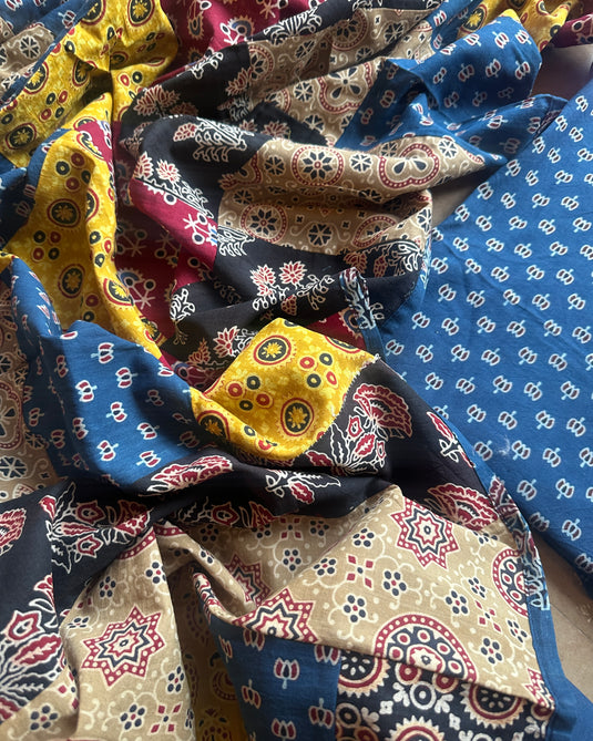 Patched dupatta ajrakh cotton suit set