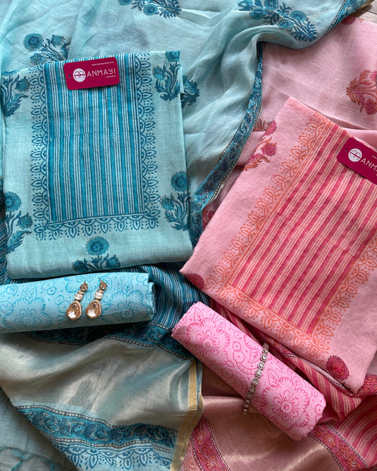 Pure Mul Chanderi block print suit set