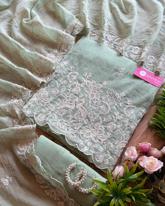 Tiny pearl detailed Mul Chanderi suit