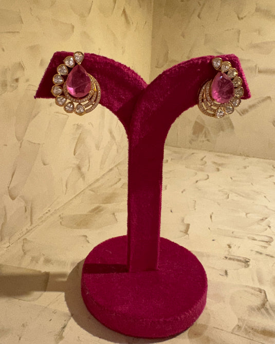 Coloured stone kundan phool earrings