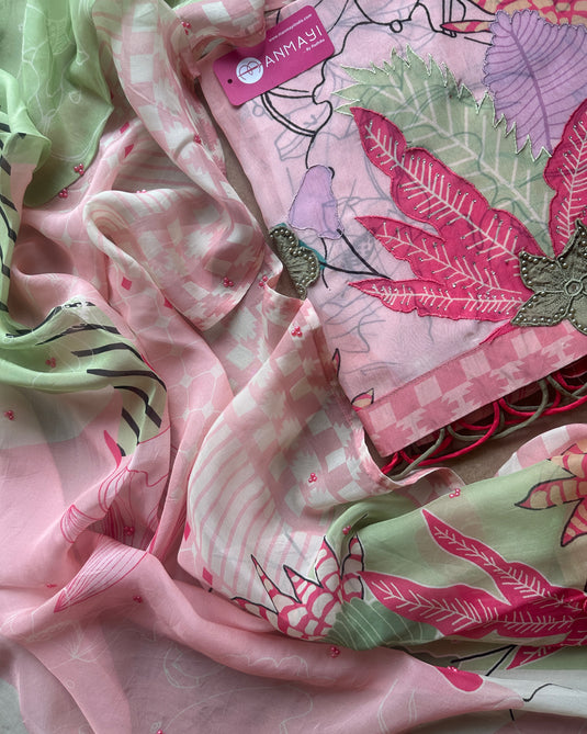 Pure organza highlights candy shades printed suit set