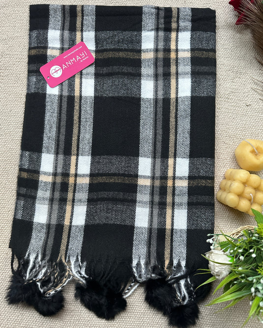 Soft check pom pom stoles