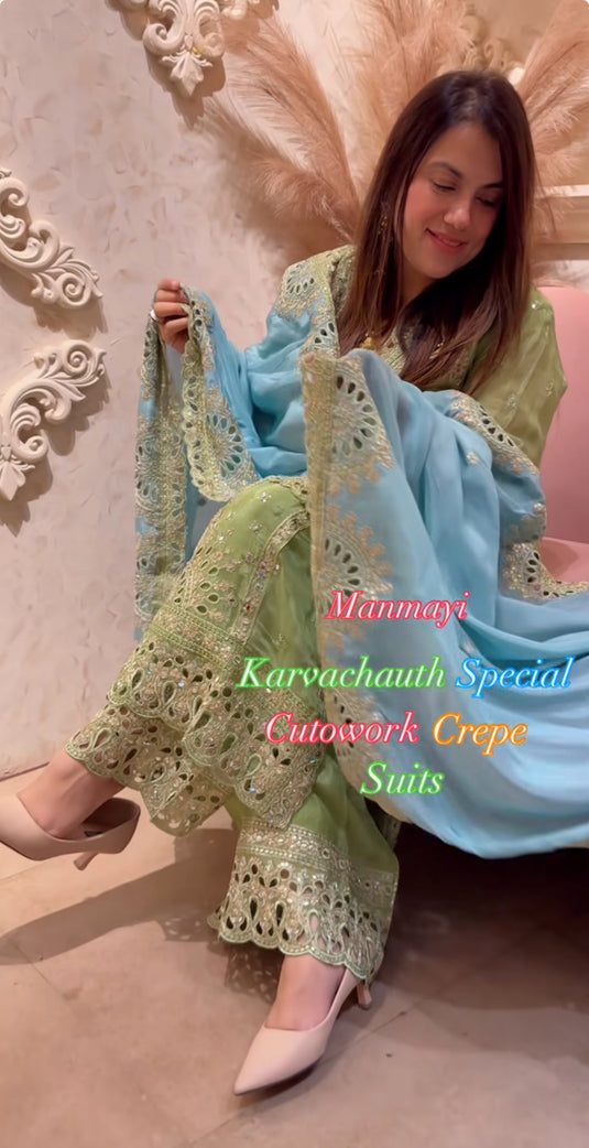 Pakistani cutwork pure crepe suit set