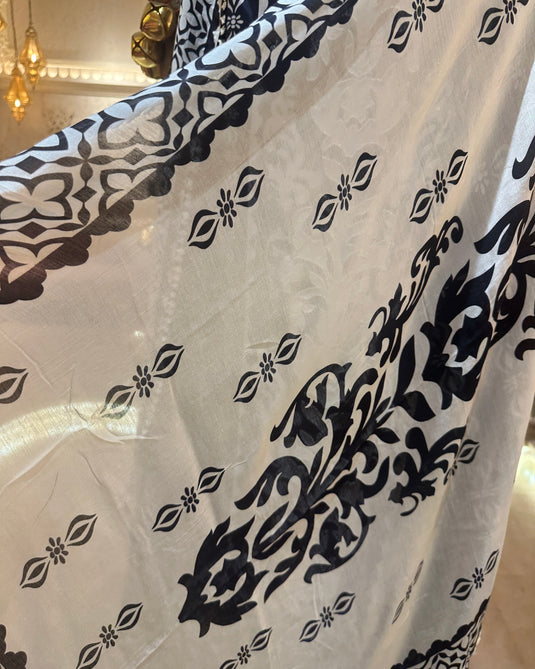 Pure muslin panel print suit with pearl details