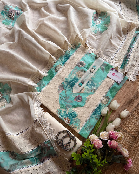 Hakooba cotton digital print shirt suit set with gotta patch work