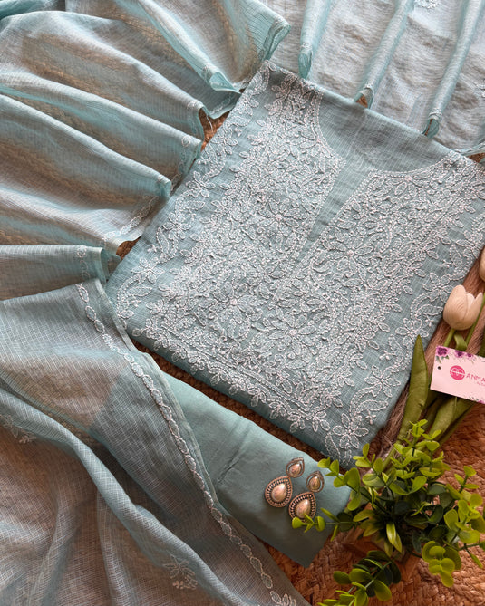 Pure Kota suit set with chikankari embroidery