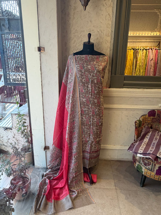 Pure Maheshwari banarasi madhubani weave suit set